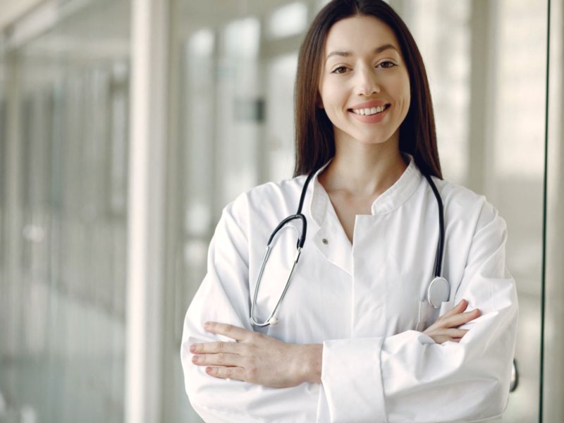 Doctor standing in a hospital corridor
